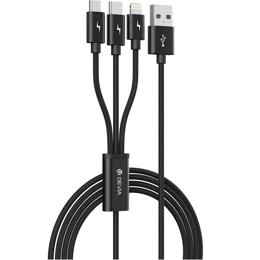 DEVIA Gracious Series 3 in 1  charging cable (micro, type-c lightning ) Black (5V 3A 1.2M)