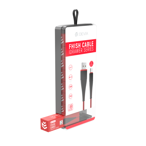 DEVIA Idrawer series fhish Cable Micro USB Red (5V 2.4A,1.5M) (8PCS/Set)