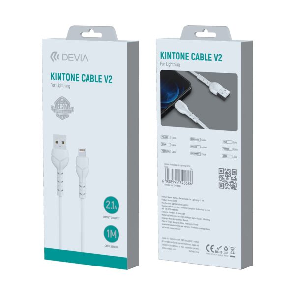 DEVIA Kintone Series Cable for Lightning White (5V 2.1A, 1M)
