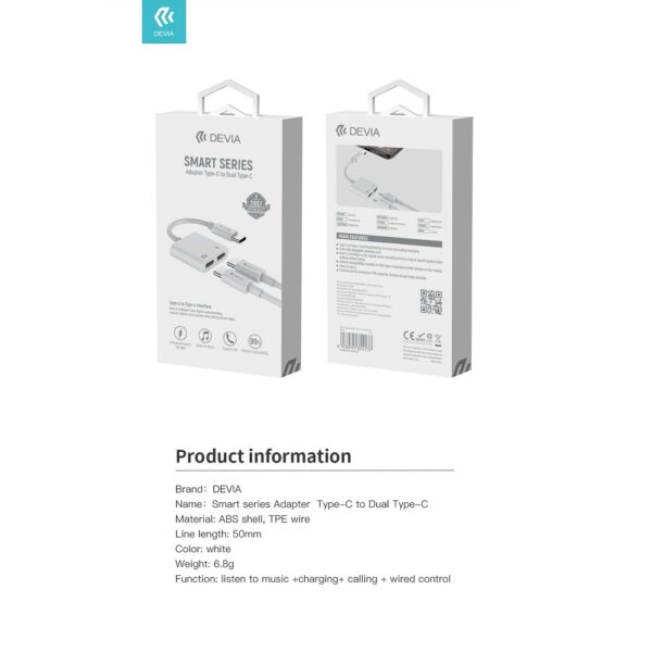 DEVIA Smart Series Adapter  Type-C To Dual Type-C White
