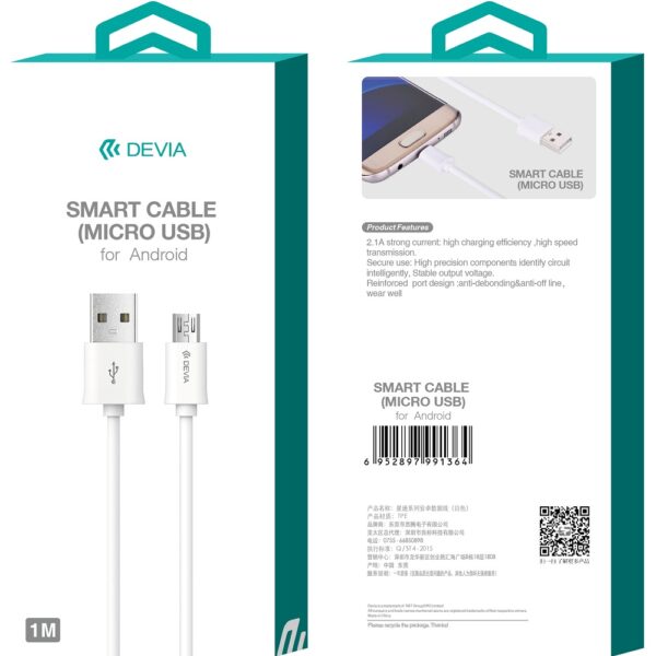 DEVIA Smart Series Cable for Micro USB White (5V 2A,1M)