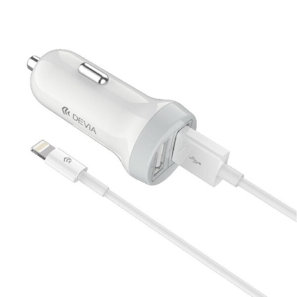 DEVIA Smart Series Dual USB Car Charger Suit with Lightning Cable White (5V, 3.1A, 2USB)