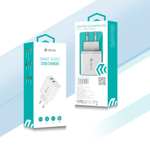 DEVIA Smart Series Dual USB Charger White (EU,2.4A)