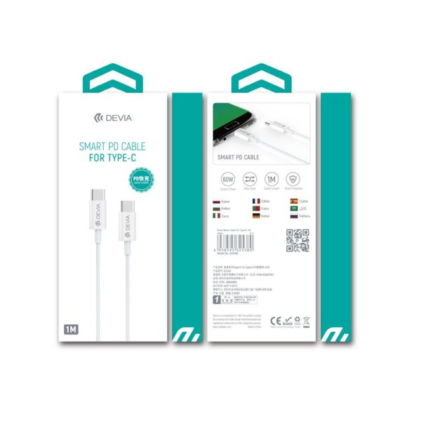 DEVIA Smart Series PD Cable for Type-c White (20V 3A 60W)