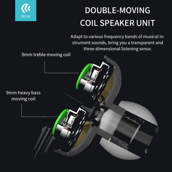 DEVIA Smart series dual speakers wired earphone (3.5mm) WIRED EARPHONES HANDS FREE Black