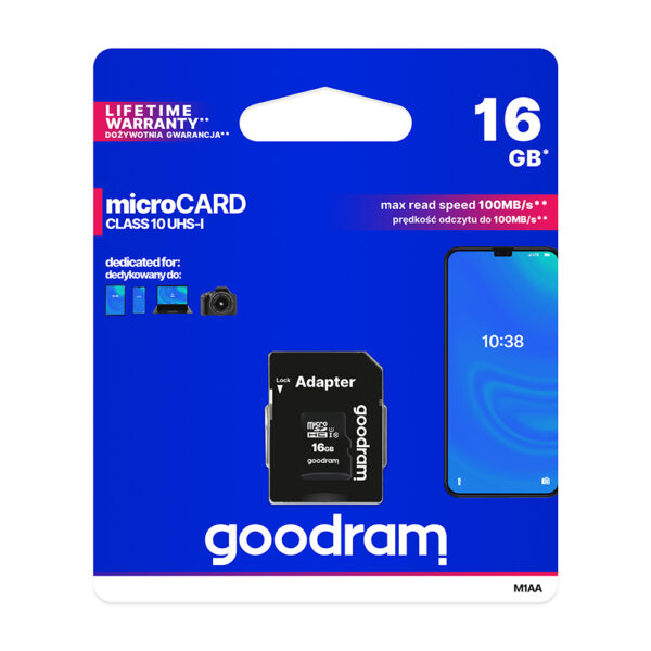 GOODRAM ΚΑΡΤΑ microSD HC 16GB + SD Adapter UHS-1 Class10