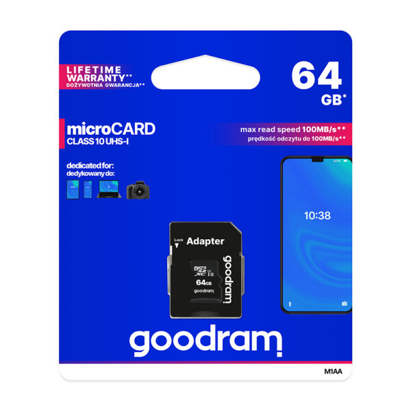GOODRAM ΚΑΡΤΑ microSD HC 64GB + SD Adapter UHS-1 Class10