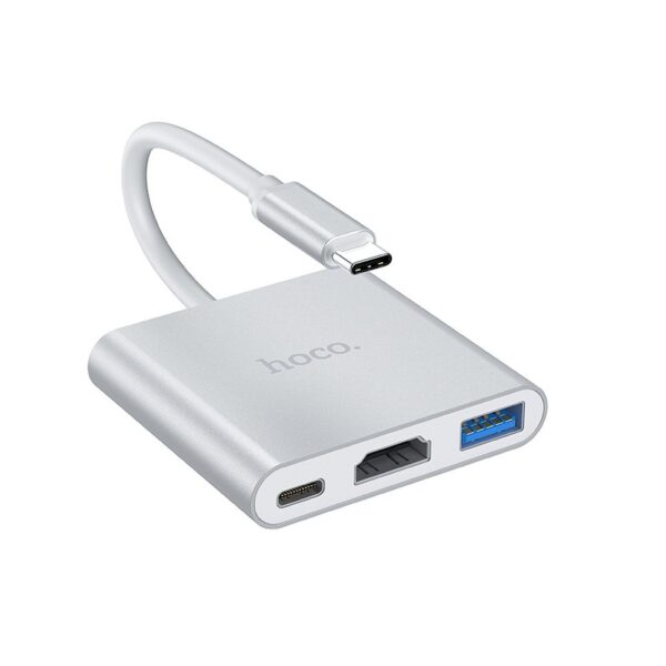 HOCO - HB14 HUB TYPE C ADAPTER TO USB3.0 + HDMI+ PD67W SILVER
