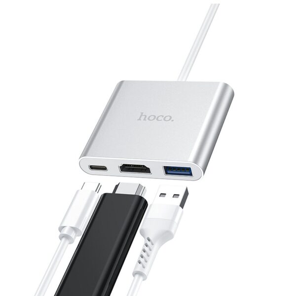 HOCO - HB14 HUB TYPE C ADAPTER TO USB3.0 + HDMI+ PD67W SILVER