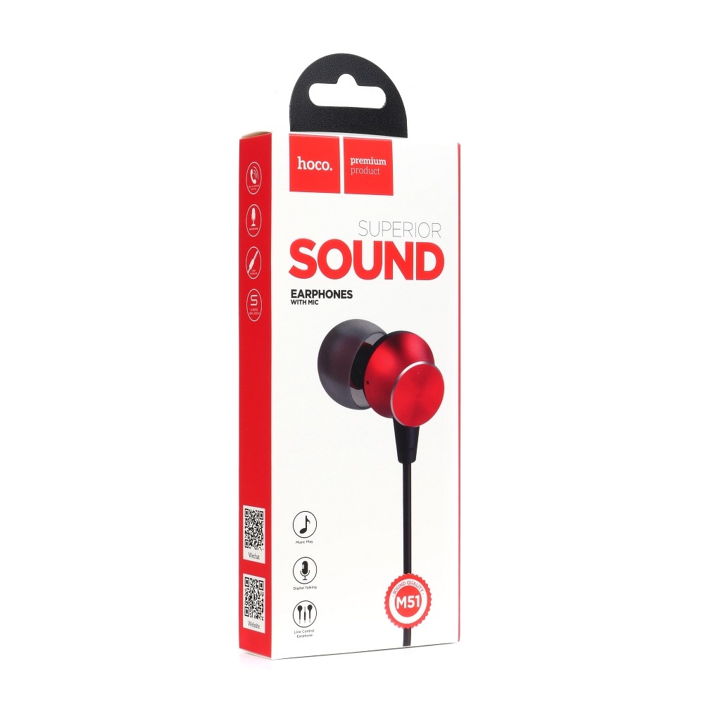 HOCO - M51 STEREO WIRED EARPHONES HANDS FREE RED