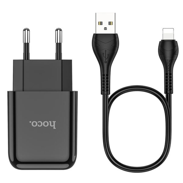 HOCO - N2 VIGOUR SINGLE USB TRAVEL CHARGER 2,1A SET LIGHTNING BLACK