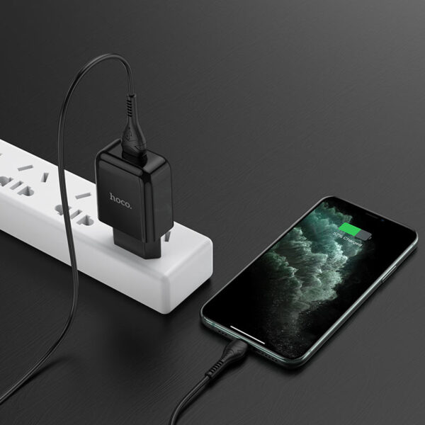 HOCO - N2 VIGOUR SINGLE USB TRAVEL CHARGER 2,1A SET LIGHTNING BLACK