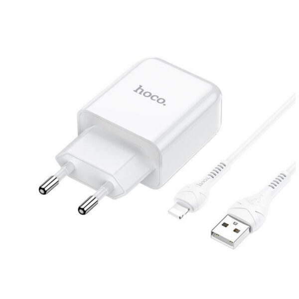 HOCO - N2 VIGOUR SINGLE USB TRAVEL CHARGER 2,1A SET LIGHTNING WHITE
