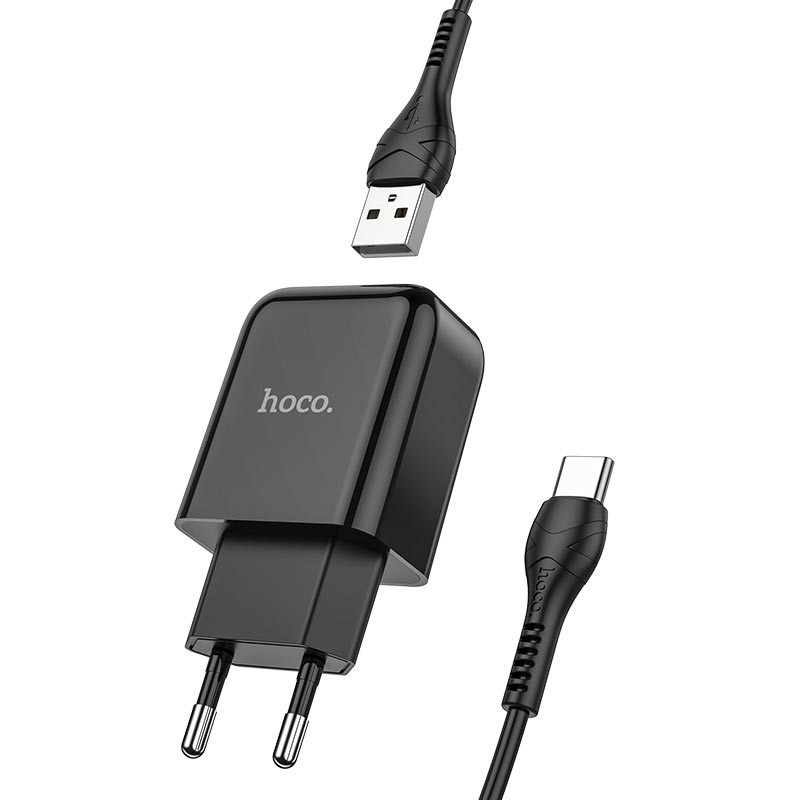 HOCO - N2 VIGOUR SINGLE USB TRAVEL CHARGER 2,1A SET TYPE C BLACK