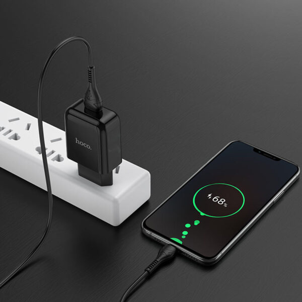 HOCO - N2 VIGOUR SINGLE USB TRAVEL CHARGER 2,1A SET microUSB BLACK