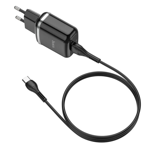 HOCO - N3 VIGOUR TRAVEL CHARGER SINGLE USB QC3.0, 18W SET Type C CABLE BLACK