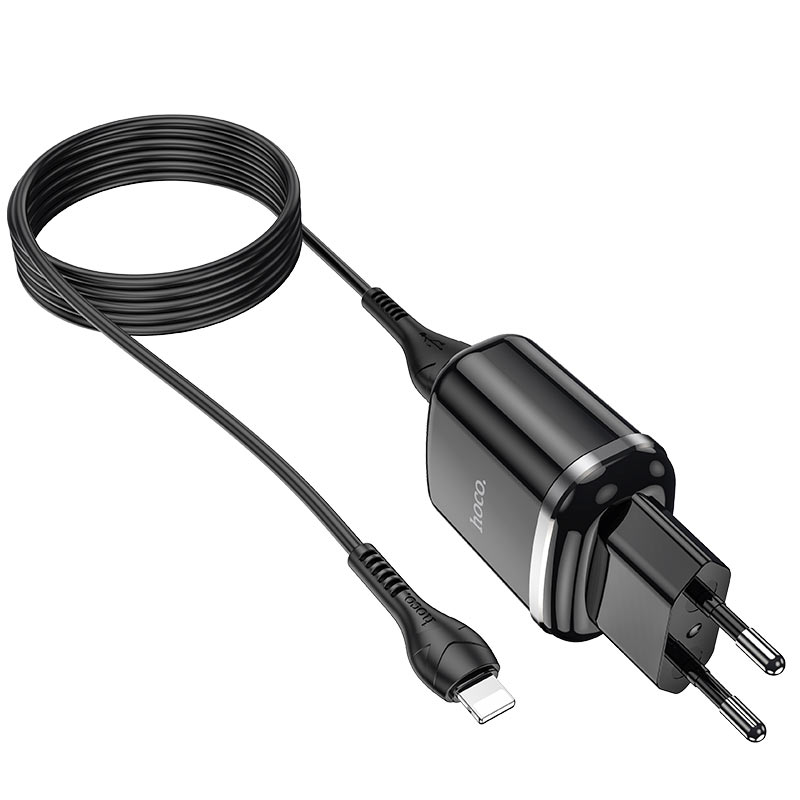 HOCO - N4 TRAVEL CHARGER DUAL USB 5V/2,4A SET LIGHTNING BLACK