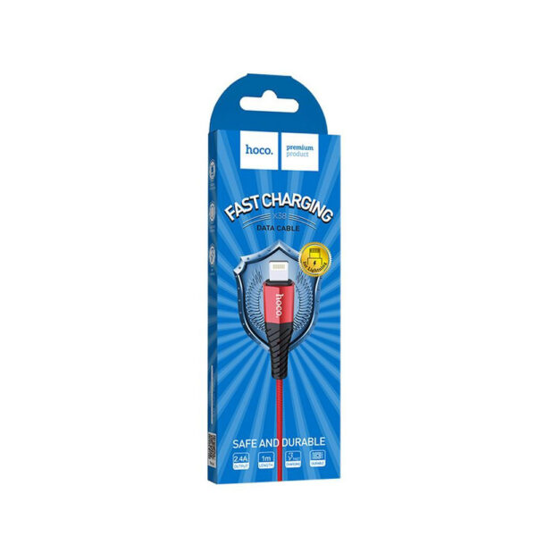 HOCO - X38 COOL QUICK CHARGE DATA CABLE LIGHTNING 2.4A 1m RED