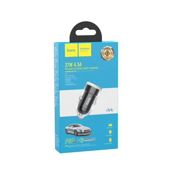 HOCO - Z32B SPEED UP CAR CHARGER DUAL WITH TYPE C PD QC3.0A AND USB 1.5A FAST CHARGING 4.5A 27W BLACK