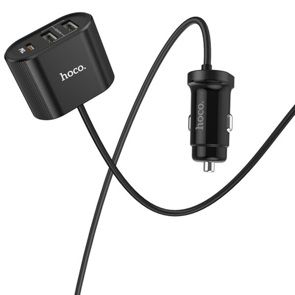 HOCO - Z35 CAR CHARGER WITH EXTENDER 3 USB AND TYPE C 42W BLACK
