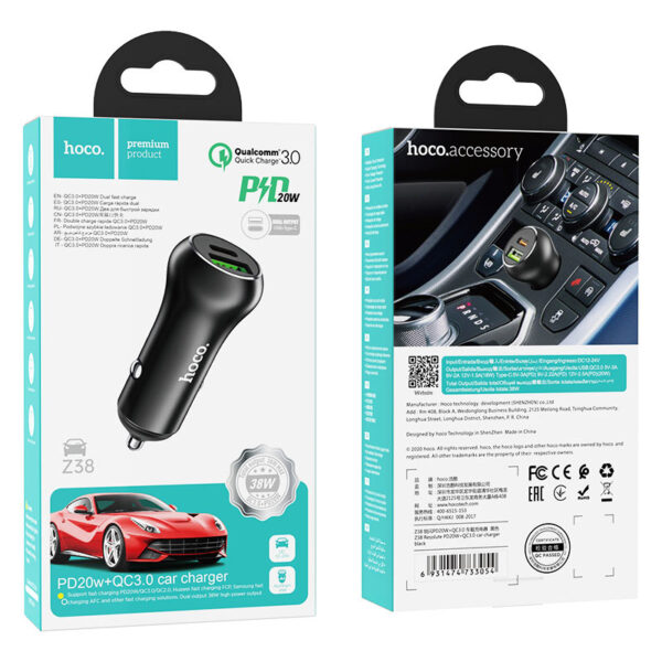 HOCO - Z38 RESOLUTE CAR CHARGER PD20W + QC3.0 FAST CHARGING 38W BLACK