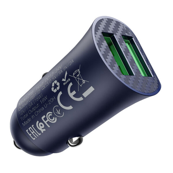 HOCO - Z39 CAR CHARGER DUAL PORT QC3.0 18W BLUE
