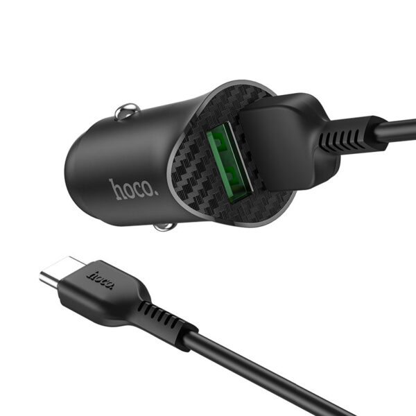 HOCO - Z39 CAR CHARGER DUAL PORT QC3.0 18W SET Type-C CABLE BLACK
