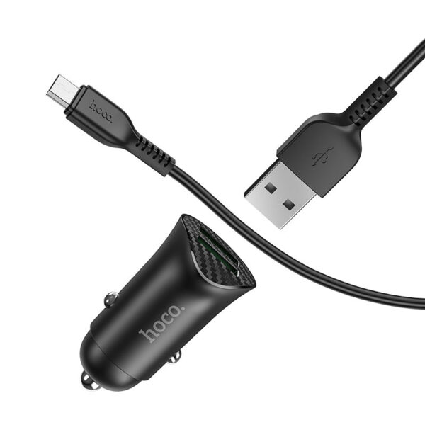 HOCO - Z39 CAR CHARGER DUAL PORT QC3.0 18W SET microUSB CABLE BLACK