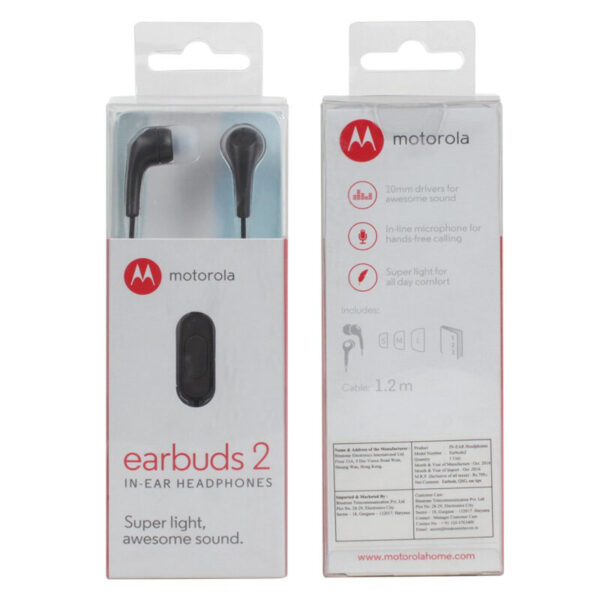 MOTOROLA - EARBUDS 2 STEREO WIRED EARPHONES HANDS FREE BLACK