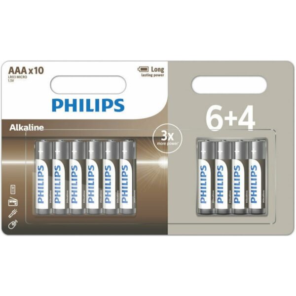 PHILIPS LR03 AAA, ALKALINE BATTERY  Blister 10 τεμ