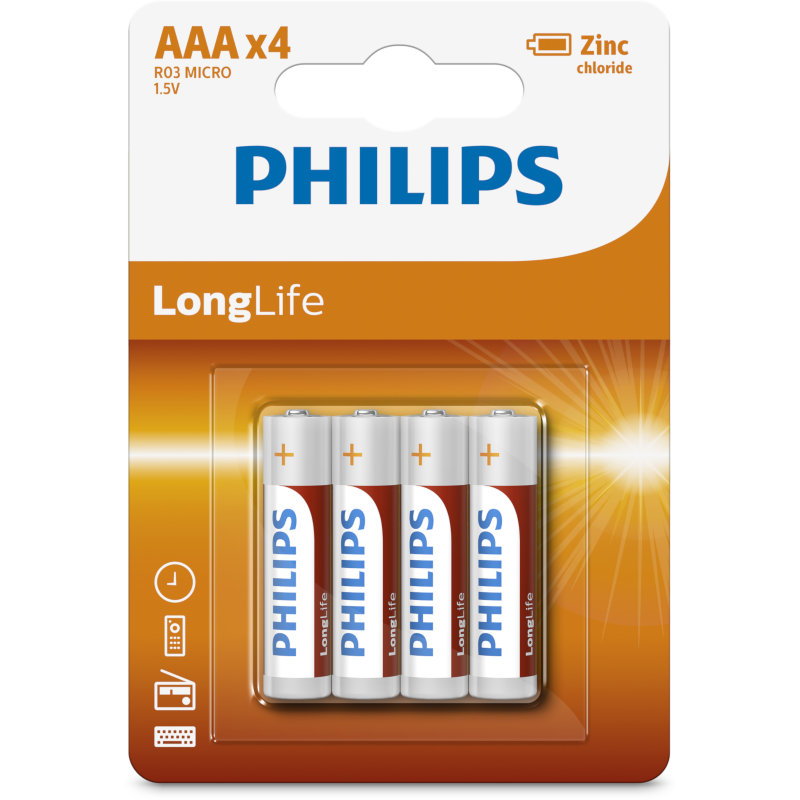 PHILIPS LR03 AAA, LONGLIFE BATTERY  Blister 4 τεμ