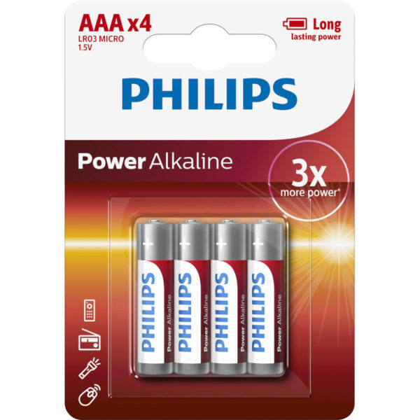 PHILIPS LR03 AAA, POWER ALKALINE BATTERY  Blister 4 τεμ