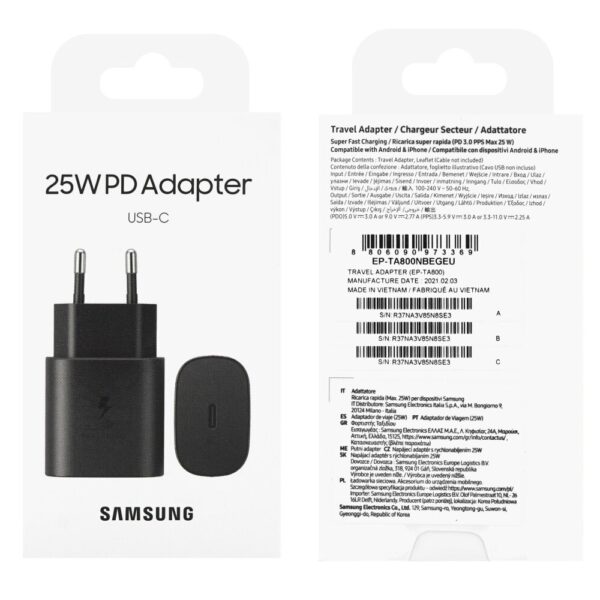 SAMSUNG - ORIGINAL USB-C Fast Travel Charger 25W BLACK, BLISTER