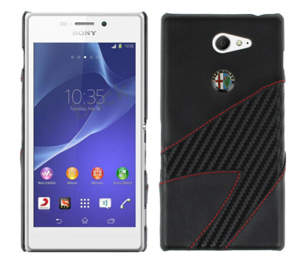 SONY Xperia M2 Aqua - ΘΗΚΗ BACK CASE ΔΕΡΜΑΤΙΝΗ HQ ALFA ROMEO ΜΑΥΡΗ  ORIGINAL BLISTER