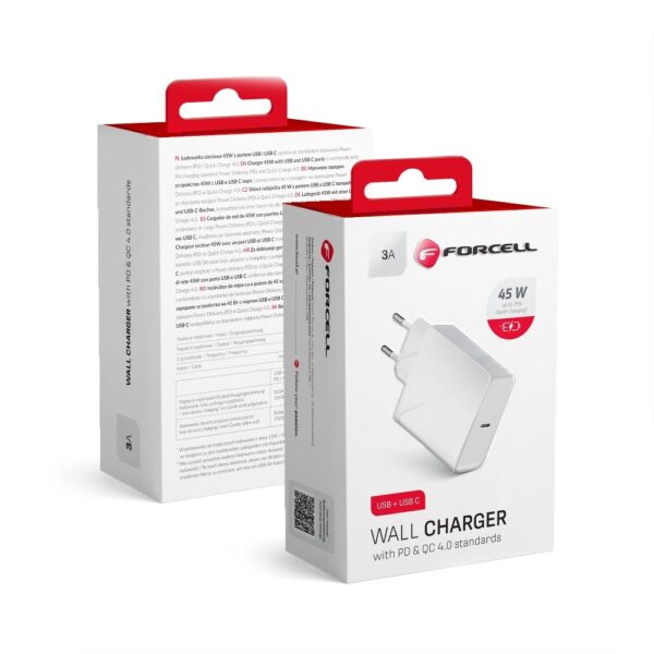 USB TRAVEL CHARGER FORCELL 45W Type-C WHITE UNIVERSAL