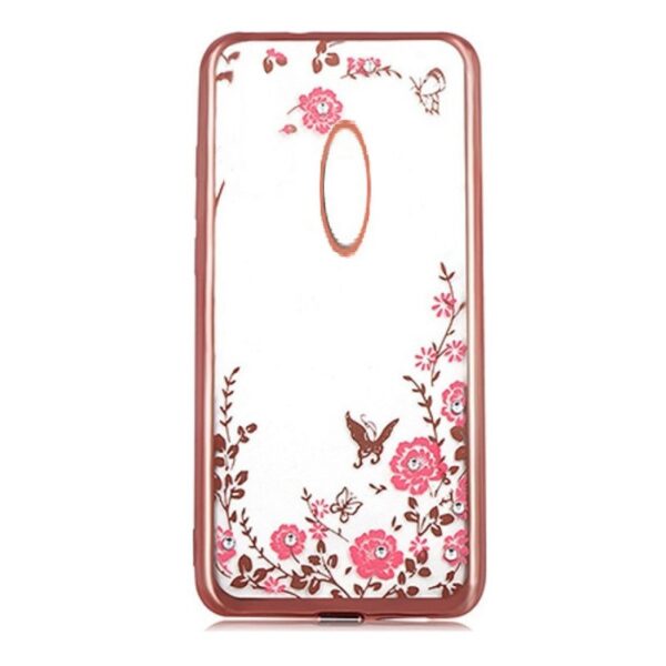 XIAOMI Redmi 8A - ΘΗΚΗ ΣΙΛΙΚΟΝΗΣ DIAMOND ΔΙΑΦΑΝΗ - ΡΟΖ FLOWER