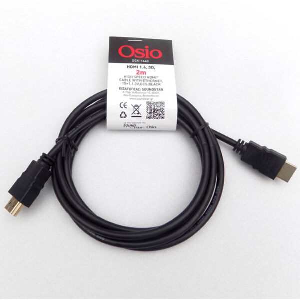 ΚΑΛΩΔΙΟ OSIO HDMI αρσενικό σε HDMI αρσενικό, ΕΠΙΧΡΥΣΟ 19pin, 2m