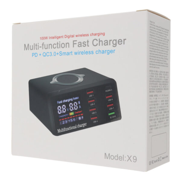 8 USB Port QC 3.0 PD Wireless LCD Charger Station