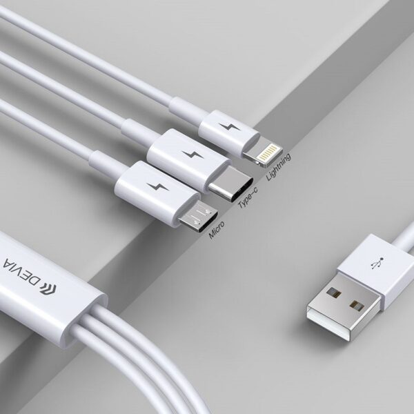 DEVIA Smart Series 3 In 1 Charging Cable (Micro, Type-C Lightning) White