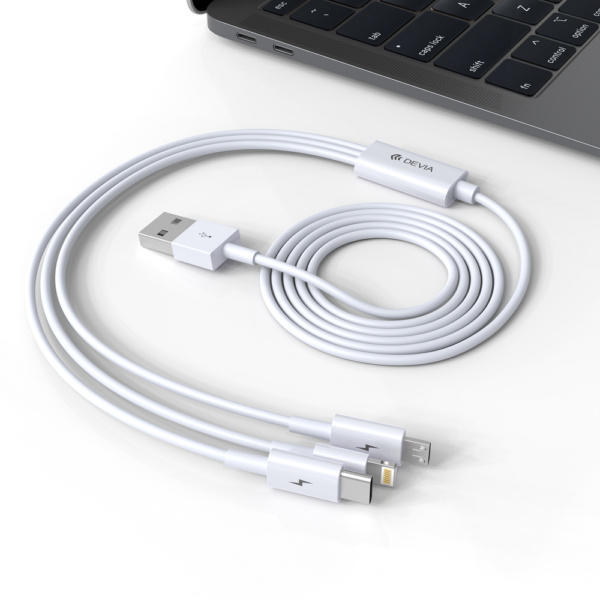 DEVIA Smart Series 3 In 1 Charging Cable (Micro, Type-C Lightning) White