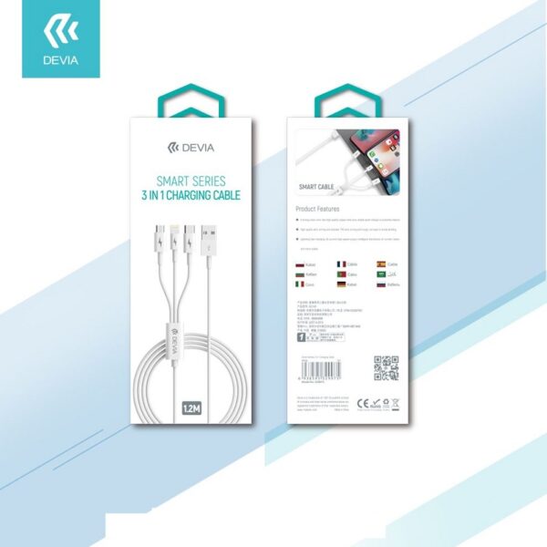 DEVIA Smart Series 3 In 1 Charging Cable (Micro, Type-C Lightning) White
