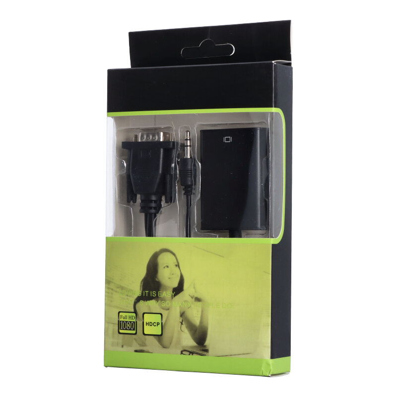 VGA(Male) to HDMI(Female) Adapter with 3.5mm Stereo USB Cable Black