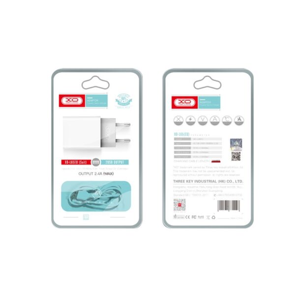 XO - L65 wall charger 2x USB 2,4A + Lighning cable white