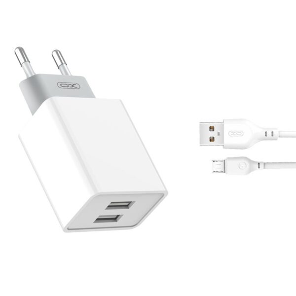 XO - L65 wall charger 2x USB 2,4A + microUSB cable white