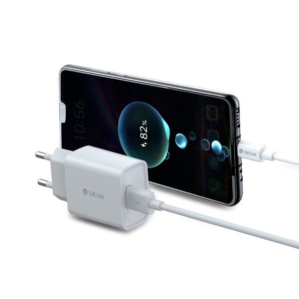 DEVIA Smart Series Charger Suit 2.1A with Type-C Cable V2 White (EU, 5V 2.1A,1USB)