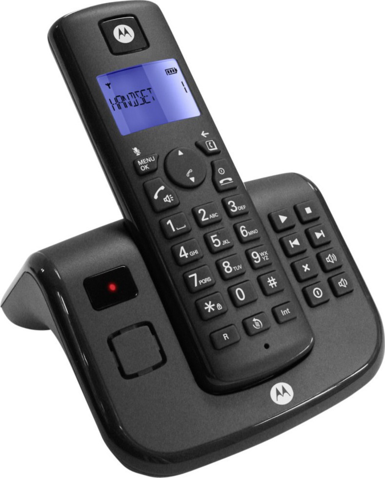 Ασύρματο τηλέφωνο dect Motorola με τηλεφωνητή και φωτιζόμενη οθόνη, μαύρο