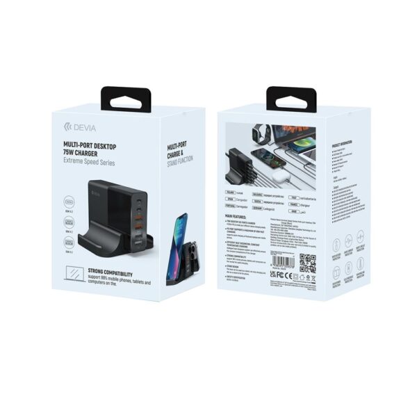 DEVIA  wall charger Extreme PD QC 3.0 75W 2x USB-C 4x USBblack  (EU,75W)