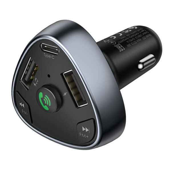 HOCO - E51 BLUETOOTH FM TRANSMITTER & TRIPLE CHARGER WITH 2 USB 3.1A AND TYPE C 18W BLACK