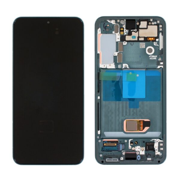 SAMSUNG S901B Galaxy S22 - LCD - Complete front + Touch + Frame Green Original Service Pack