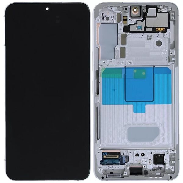 SAMSUNG S901B Galaxy S22 - LCD - Complete front + Touch + Frame White Original Service Pack